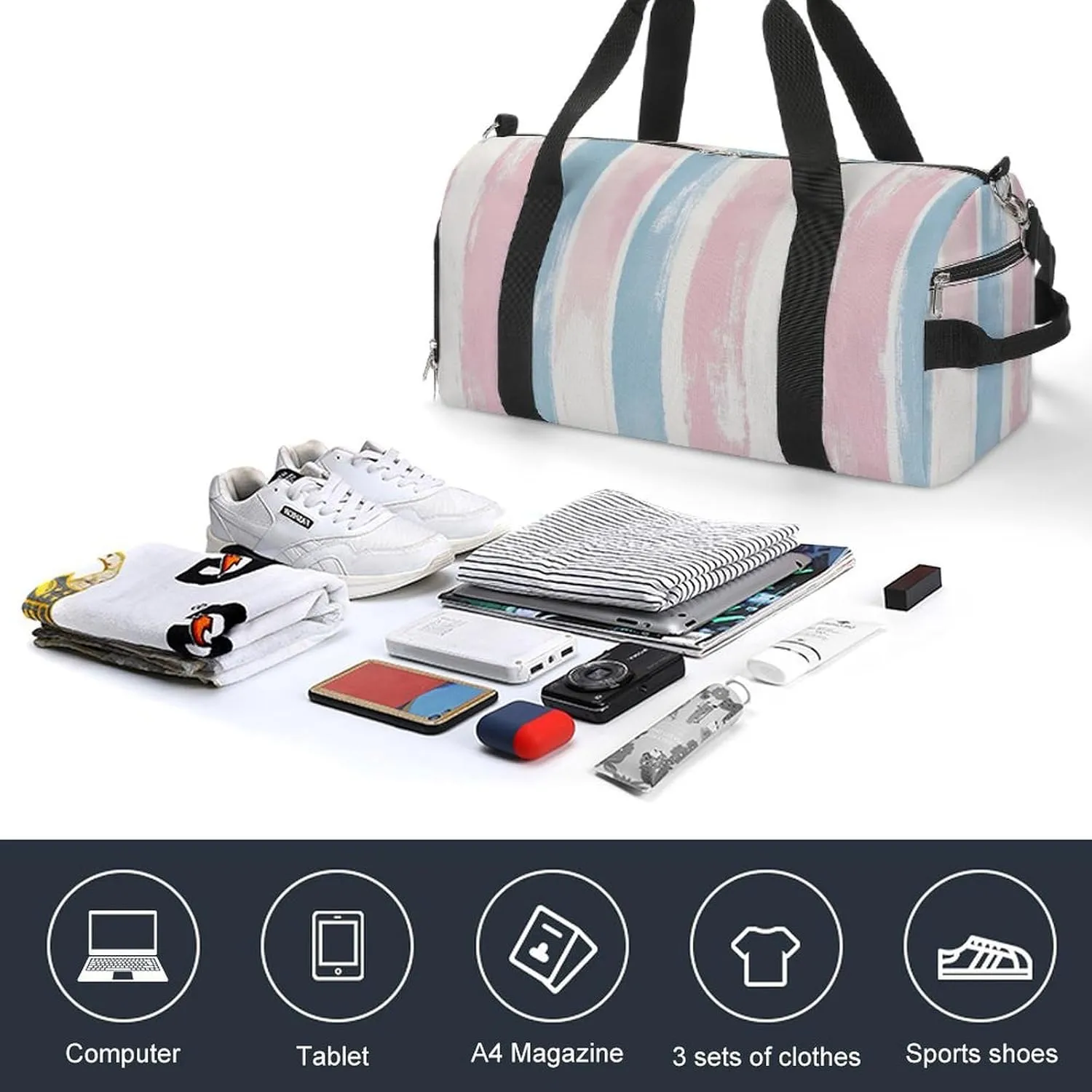 Pastel Striped Pattern Fitness Large Gym Bag for Unisex with Shoe Compartment & Wet Pocket
