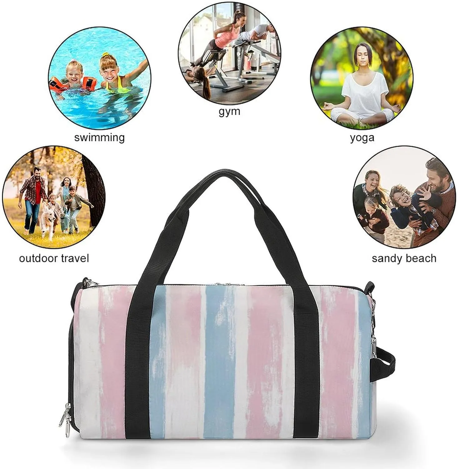 Pastel Striped Pattern Fitness Large Gym Bag for Unisex with Shoe Compartment & Wet Pocket