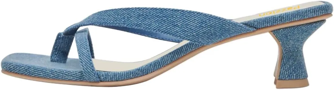 Pazzion Women Open Square Toe Kitten Heel Flip Flop Sandals Slip On Low Heeled Slippers Daily Indoor Shopping Shoes Size 4-16 US