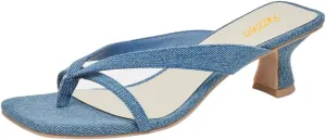 Pazzion Women Open Square Toe Kitten Heel Flip Flop Sandals Slip On Low Heeled Slippers Daily Indoor Shopping Shoes Size 4-16 US