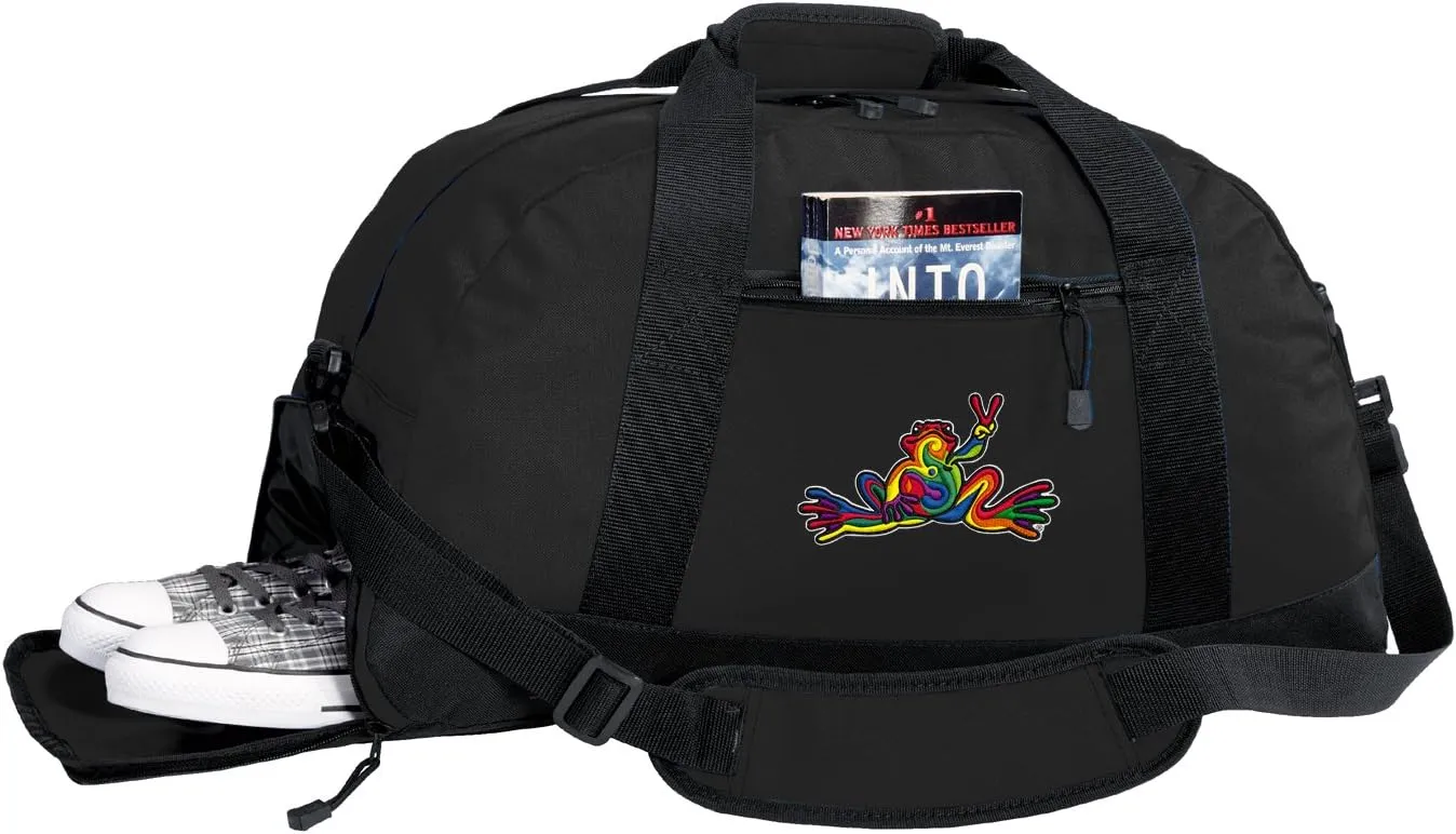 Peace Frogs Duffel Bag - Peace Frog Gym Bags w/SHOE POCKET