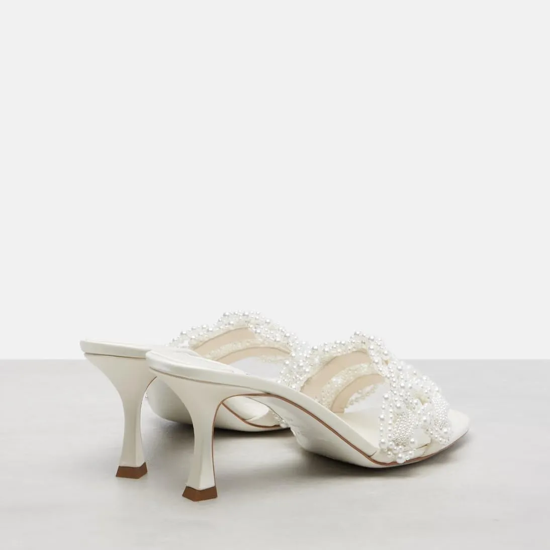 Pearl Embellishments Heeled Mules for Women Open Square Toe Woven Raffia Kitten Heels Braided Backless Slip On Mules heel Sandals Wedding Summer Shoe