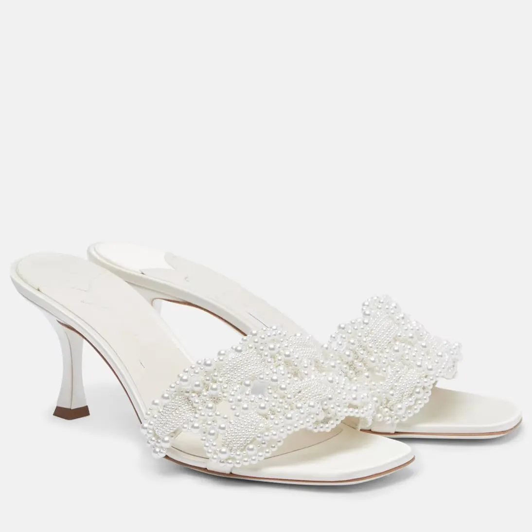 Pearl Embellishments Heeled Mules for Women Open Square Toe Woven Raffia Kitten Heels Braided Backless Slip On Mules heel Sandals Wedding Summer Shoe