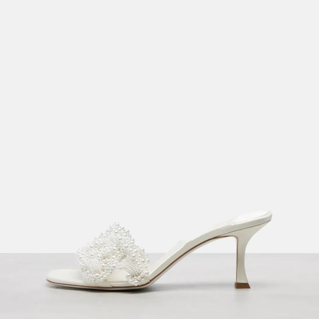 Pearl Embellishments Heeled Mules for Women Open Square Toe Woven Raffia Kitten Heels Braided Backless Slip On Mules heel Sandals Wedding Summer Shoe