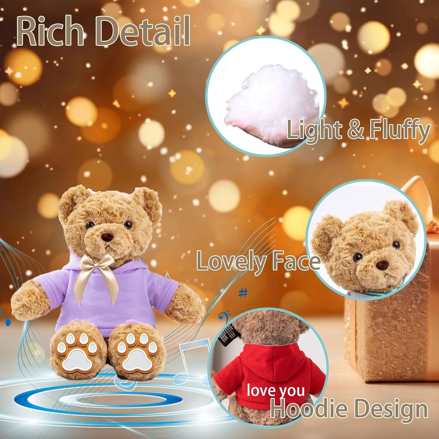 Personalized Teddy Bear with Voice Recorder, Customized Gifts Stuffed Teddy Bear with Bow Text as Personalized Gift for Girls Boys on Birthday Christmas Valentines Day (13 inch-Text Photo)