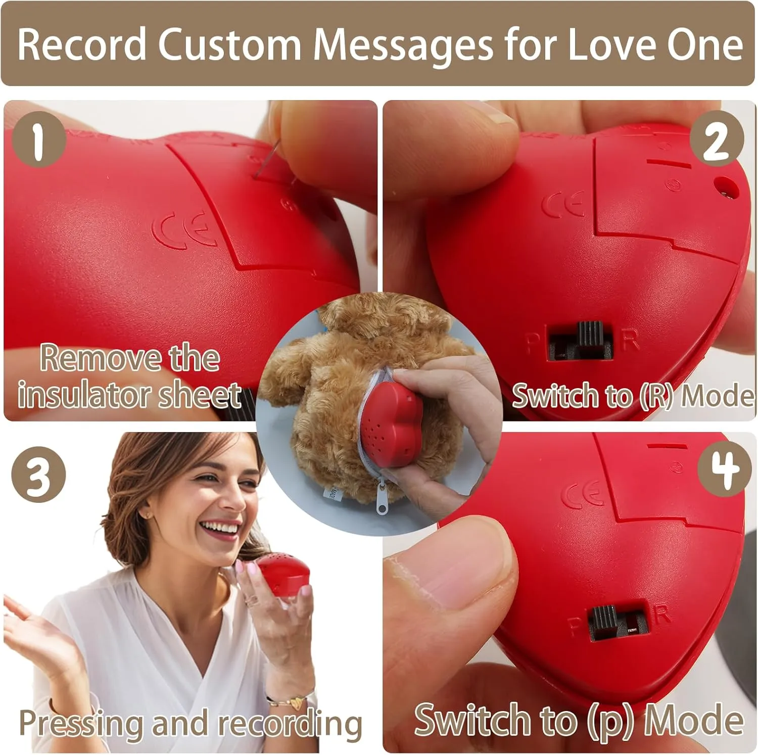 Personalized Teddy Bear with Voice Recording for Kids Adults, Personalized Gifts Bear with Bow Plush Toys with Text Photo as Customized Gift for Valentines Christmas (13 inch-Text Photo)
