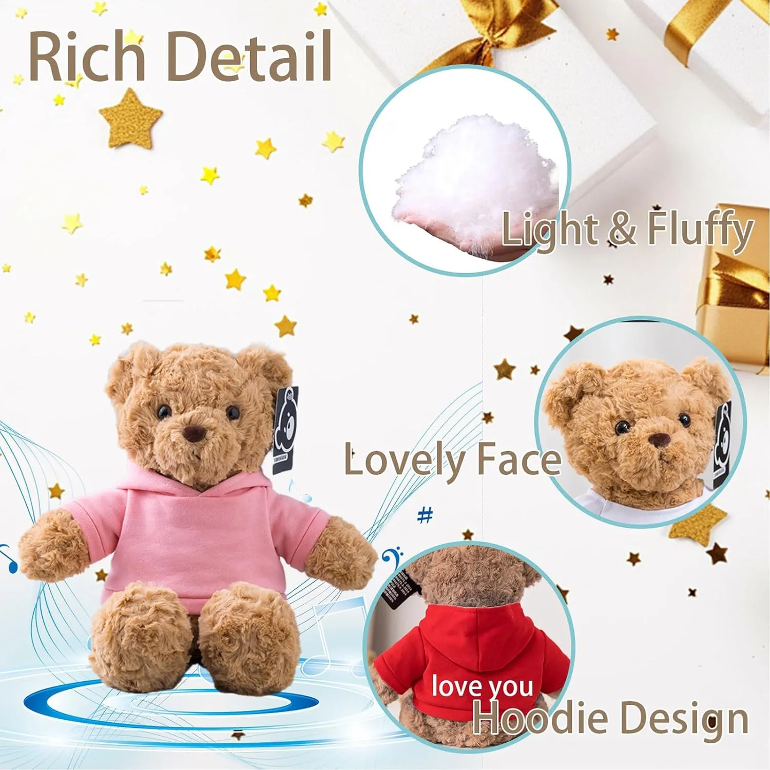 Personalized Teddy Bear with Voice Recording for Kids Adults, Personalized Gifts Bear with Bow Plush Toys with Text Photo as Customized Gift for Valentines Christmas (13 inch-Text Photo)