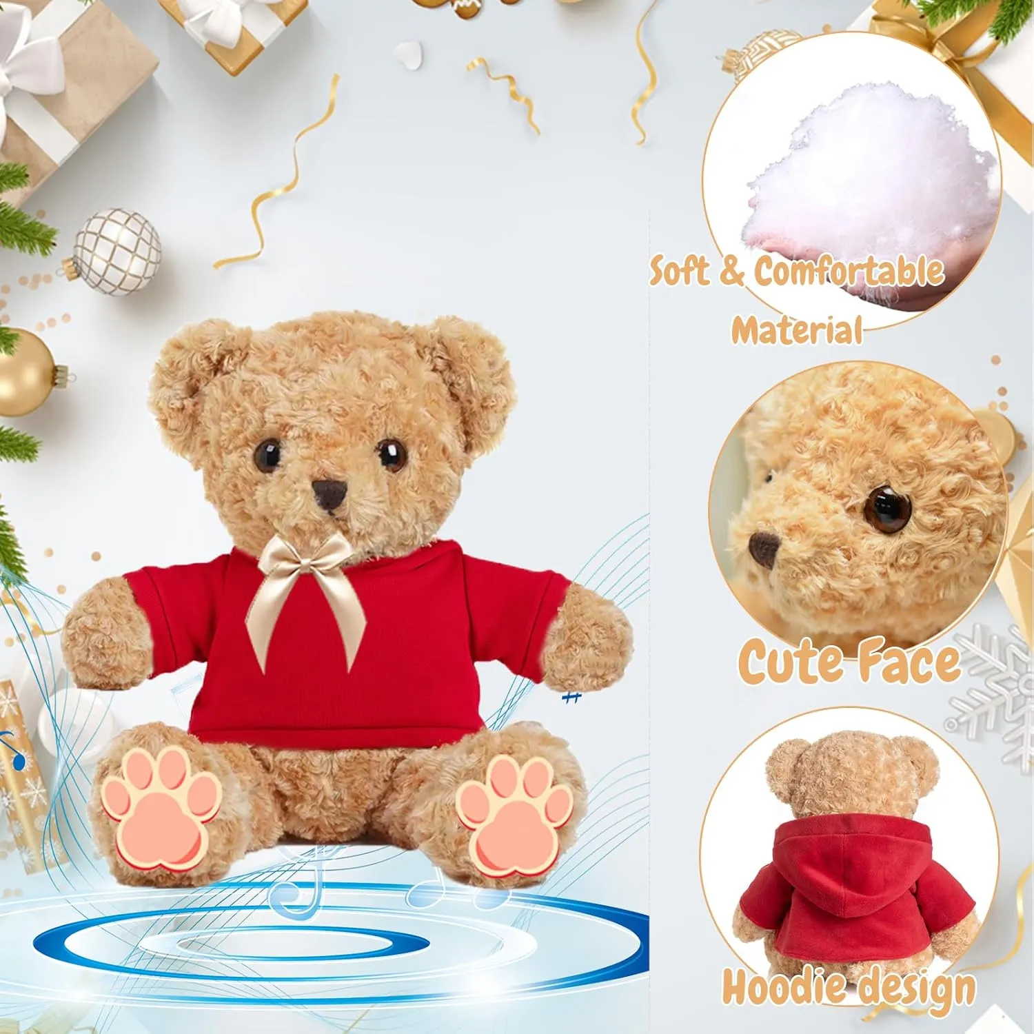 Personalized Teddy Bear with Voice Recording for Women Men, Personalized Gifts Bear with Bow Plush with Text Photo as Customized Gift for Valentines Christmas Birthday (16 inch-Text Photo)