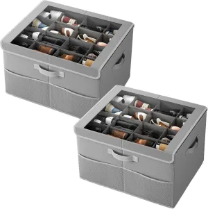 PHINOX Shoe Organizer for Closet, Fits up to 16 Pairs, Shoe Storage Bins with Clear Cover and Reinforced Handles, Foldable Shoe Storage Organizer, Space Saving Shoe Holder for Wardrobe, 2 Pack Grey
