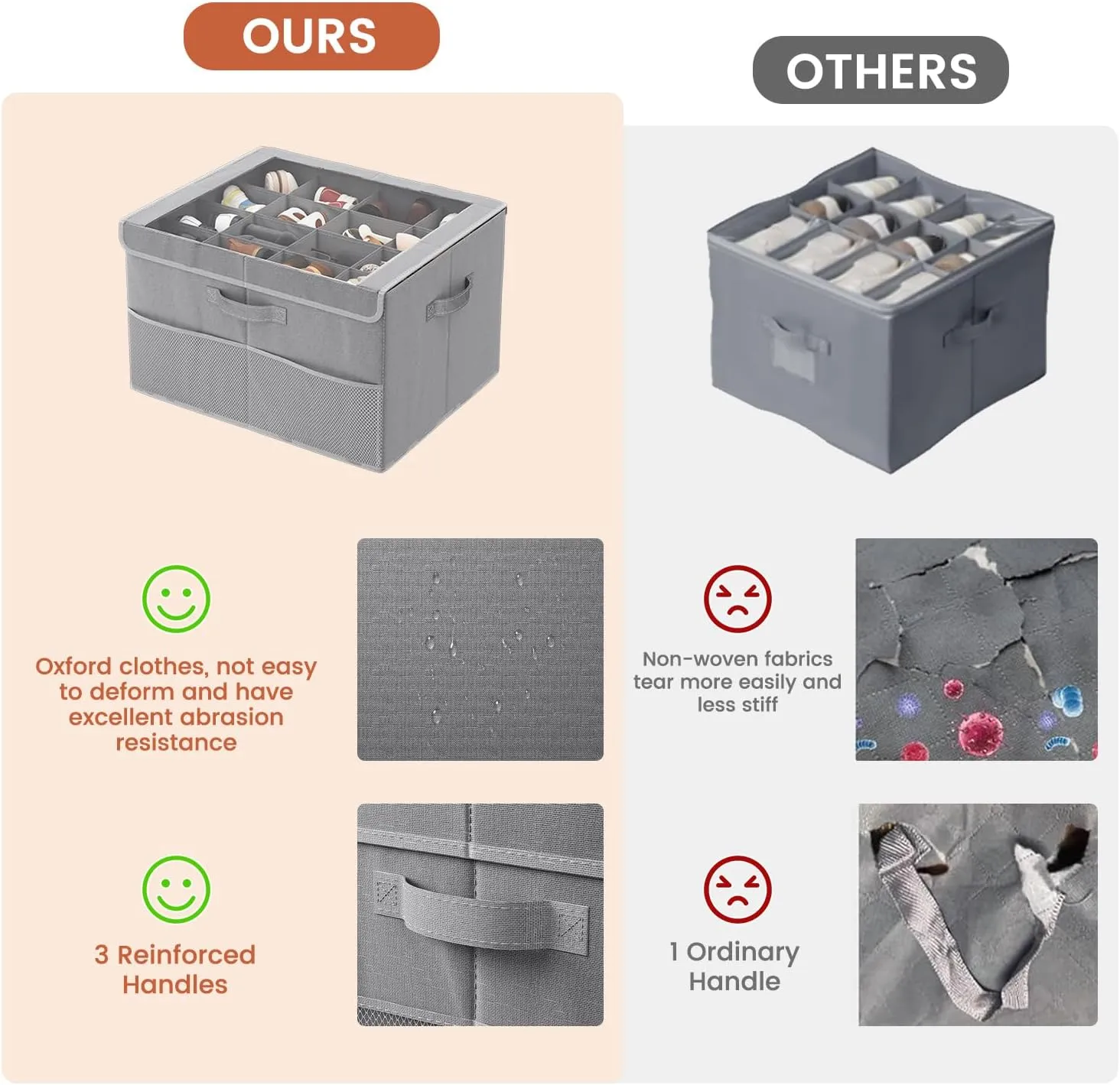 PHINOX Shoe Organizer for Closet, Fits up to 16 Pairs, Shoe Storage Bins with Clear Cover and Reinforced Handles, Foldable Shoe Storage Organizer, Space Saving Shoe Holder for Wardrobe, 2 Pack Grey