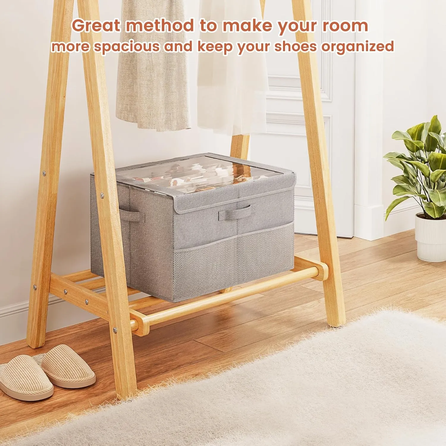 PHINOX Shoe Organizer for Closet, Fits up to 16 Pairs, Shoe Storage Bins with Clear Cover and Reinforced Handles, Foldable Shoe Storage Organizer, Space Saving Shoe Holder for Wardrobe, 2 Pack Grey