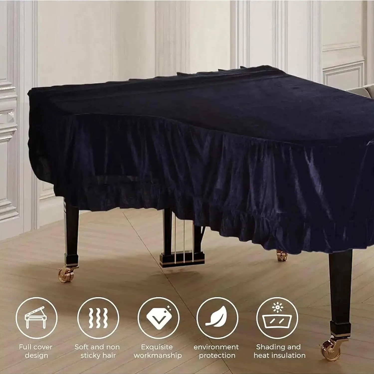 Piano Covers, Light Luxury Soft and Premium Surface Key Board Piano Cover with Frills Piano Bag Piano Covers,Blue-170-180cm
