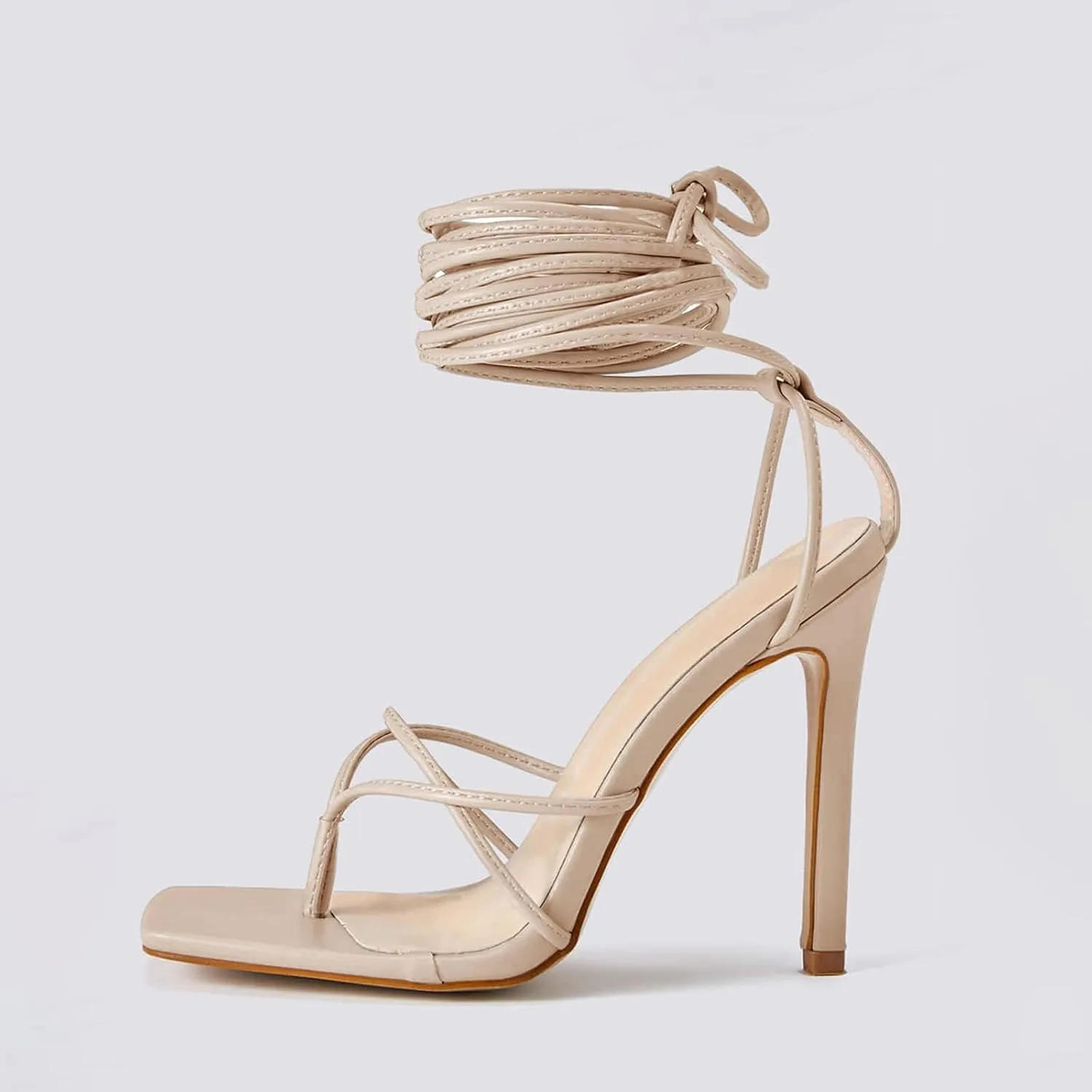 PiePieBuy Women's Lace Up Heeled Sandals Square Flip Flop High Heels Strappy Party Shoes