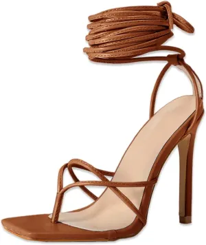 PiePieBuy Women's Lace Up Heeled Sandals Square Flip Flop High Heels Strappy Party Shoes