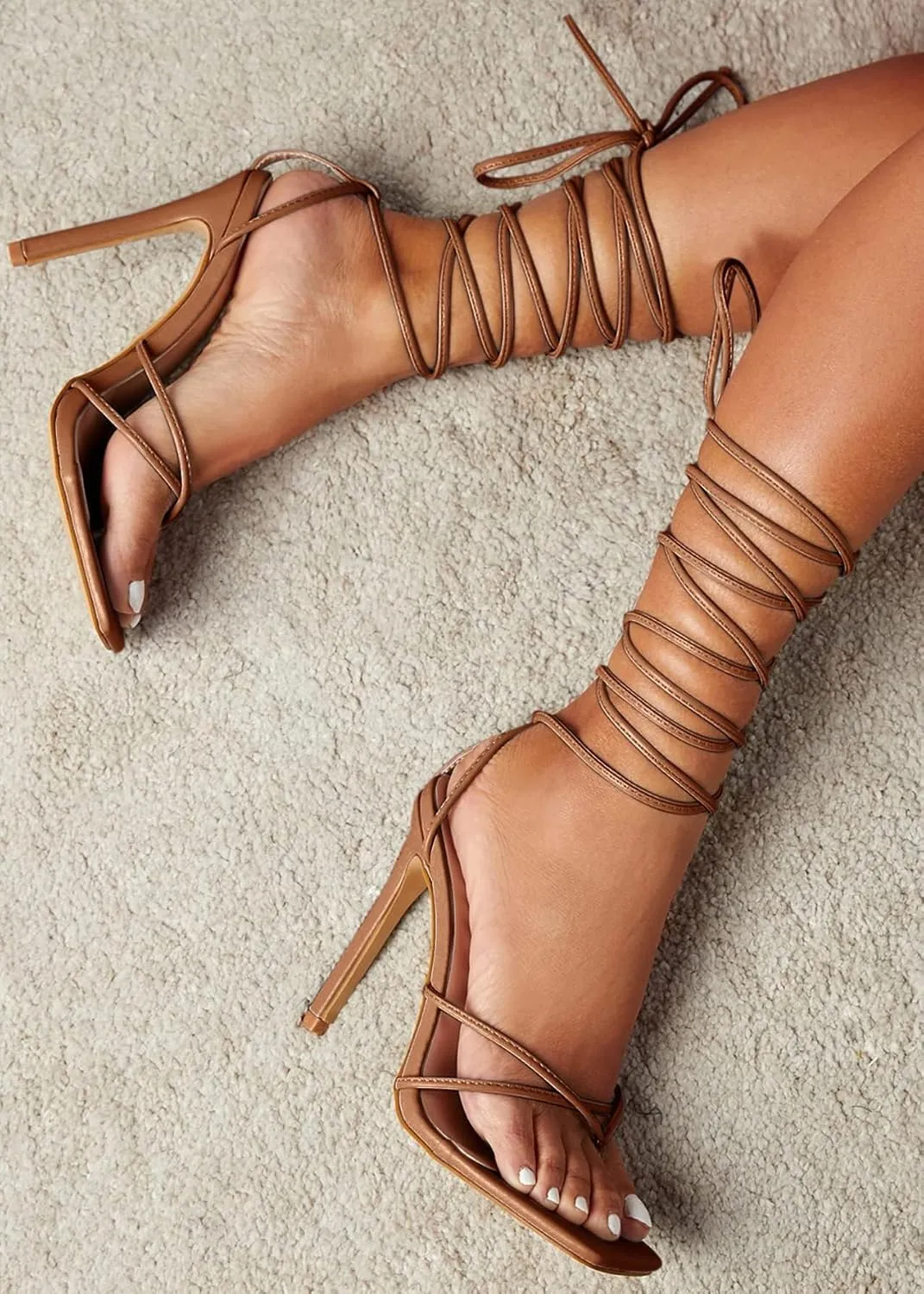 PiePieBuy Women's Lace Up Heeled Sandals Square Flip Flop High Heels Strappy Party Shoes