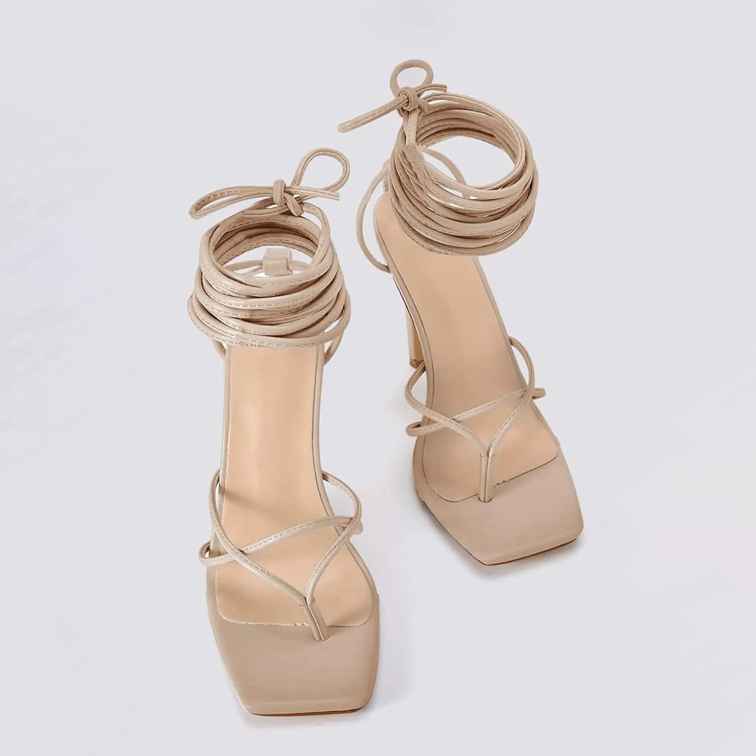 PiePieBuy Women's Lace Up Heeled Sandals Square Flip Flop High Heels Strappy Party Shoes