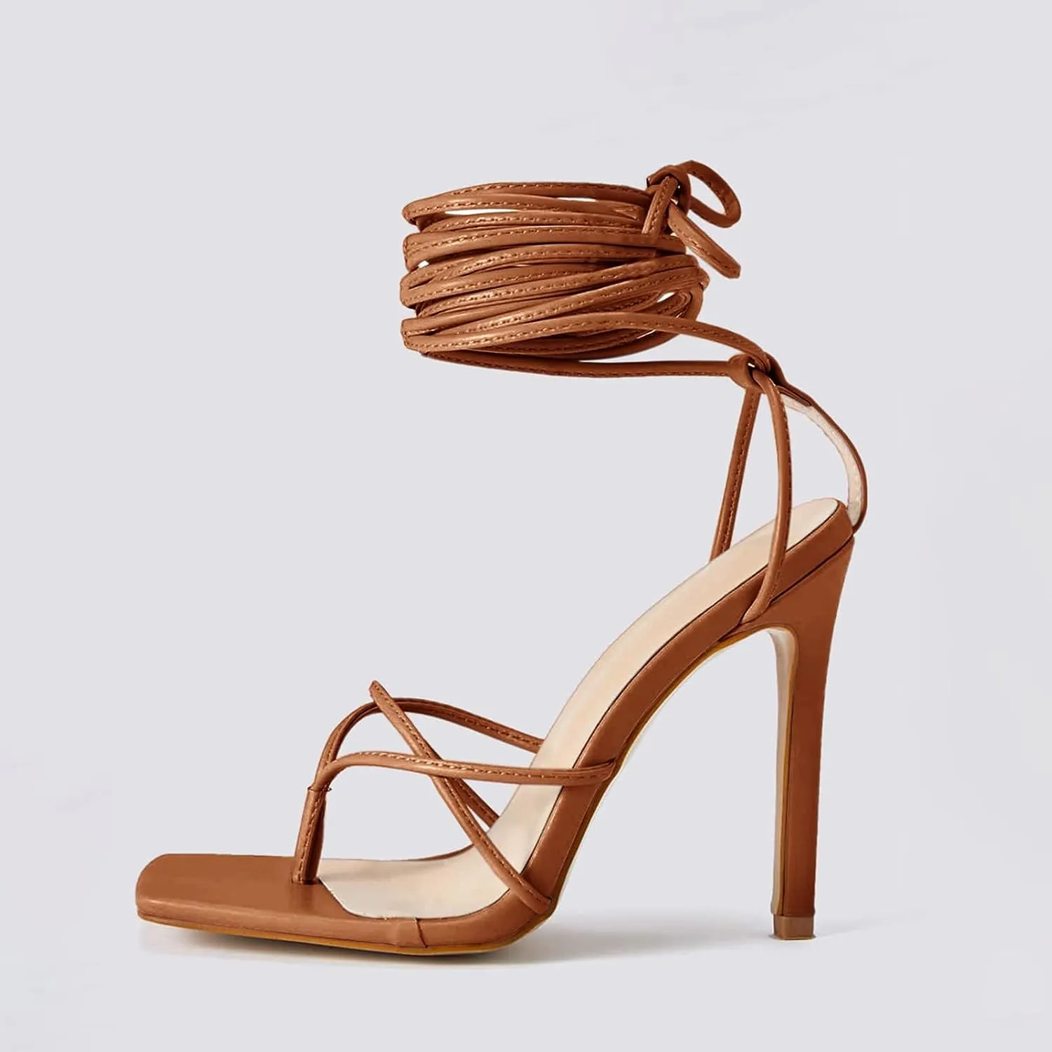 PiePieBuy Women's Lace Up Heeled Sandals Square Flip Flop High Heels Strappy Party Shoes
