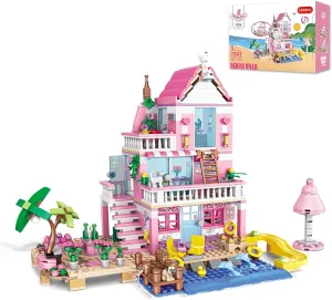 Pink Seaside Beach Villa Friends Building Set Friends Construction Educational Toy 822 Pieces Gifts for Girls Teens Kids Adults Ages 6 