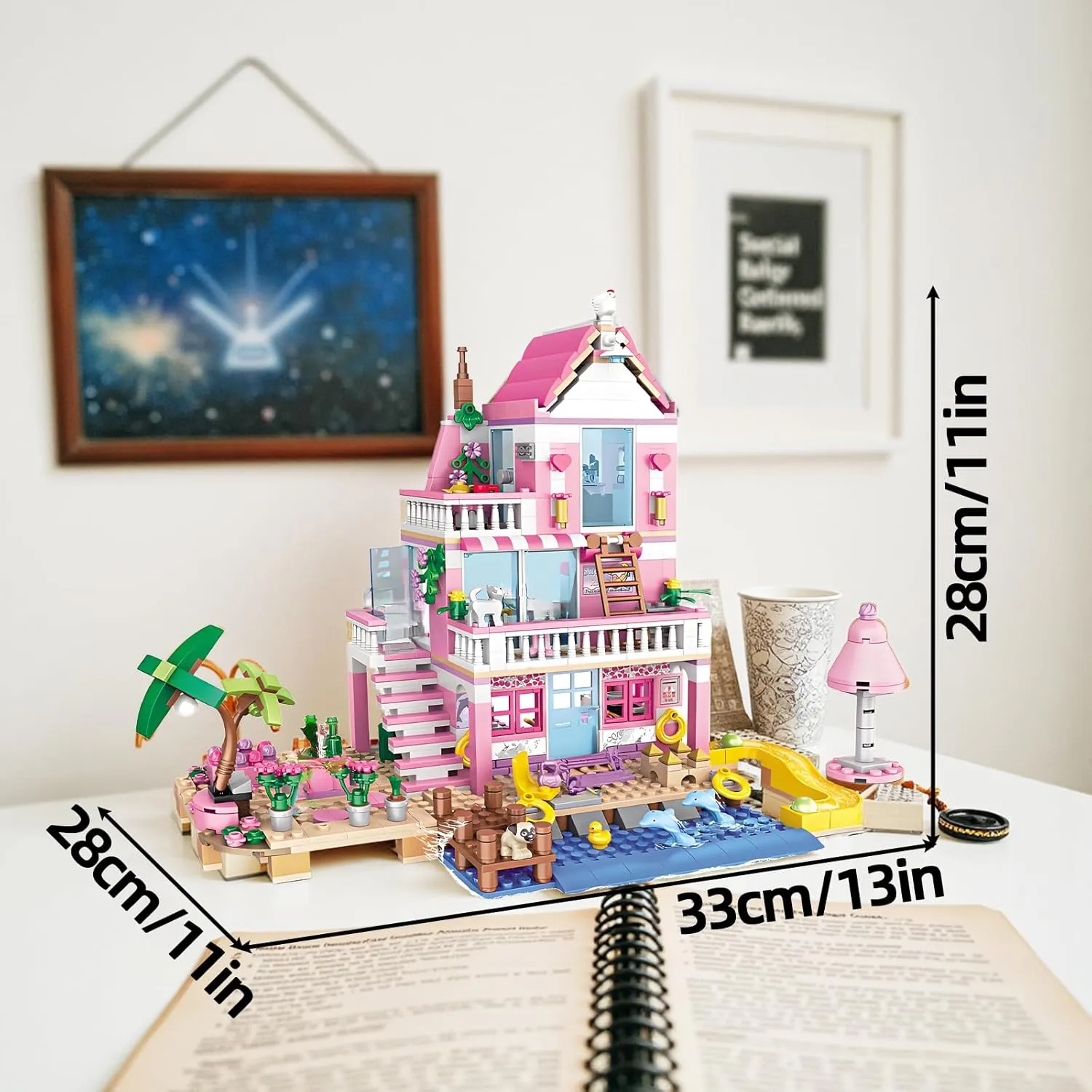 Pink Seaside Beach Villa Friends Building Set Friends Construction Educational Toy 822 Pieces Gifts for Girls Teens Kids Adults Ages 6 