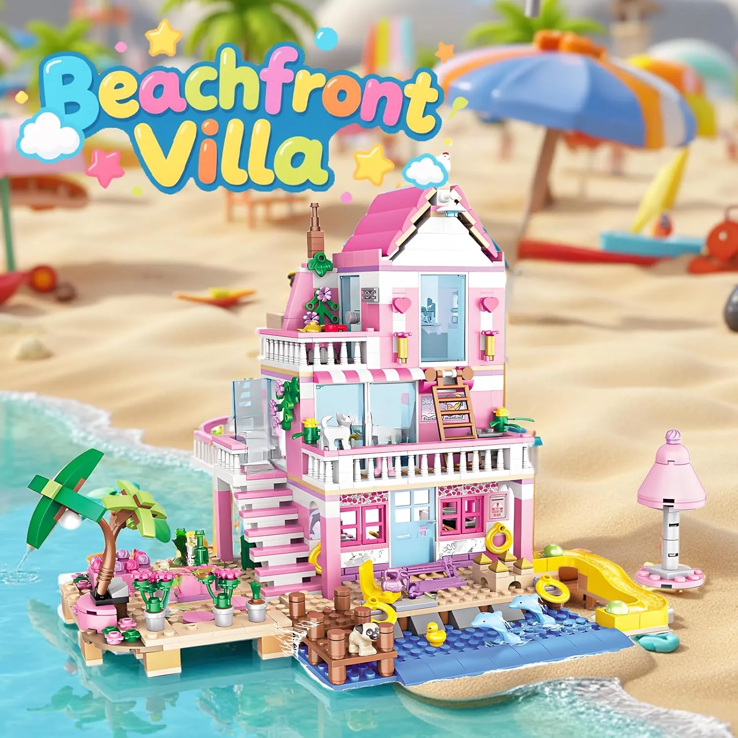 Pink Seaside Beach Villa Friends Building Set Friends Construction Educational Toy 822 Pieces Gifts for Girls Teens Kids Adults Ages 6 