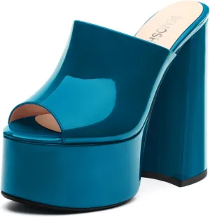 Platform Chunky Heels Sandals for Women Slip on Open Peep Toe Slide on Block High Heels Sexy Club Party Candies Shoes 6 Inch