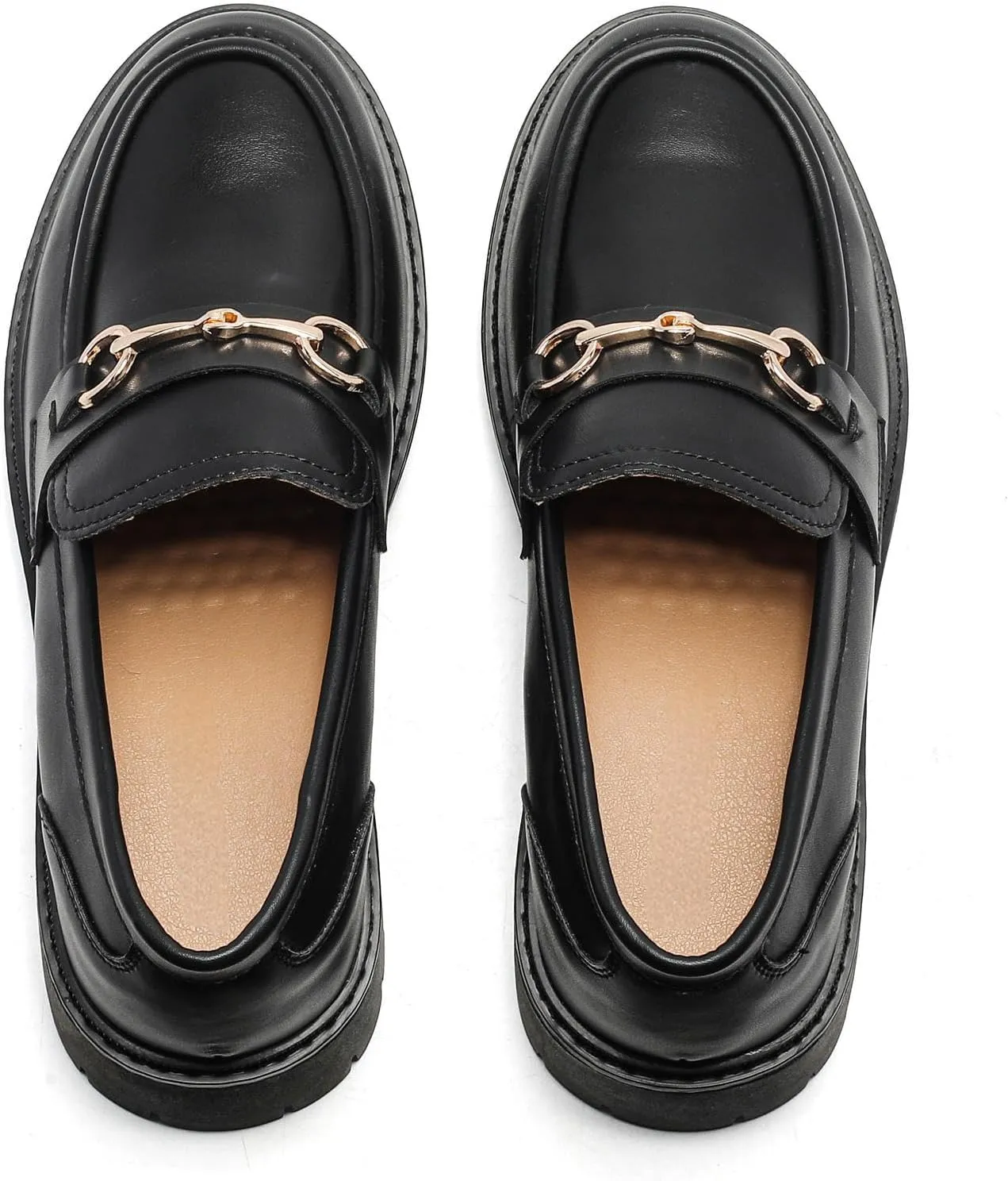 Platform Chunky Lug Sole Loafers for Women Slip On Faux Leather