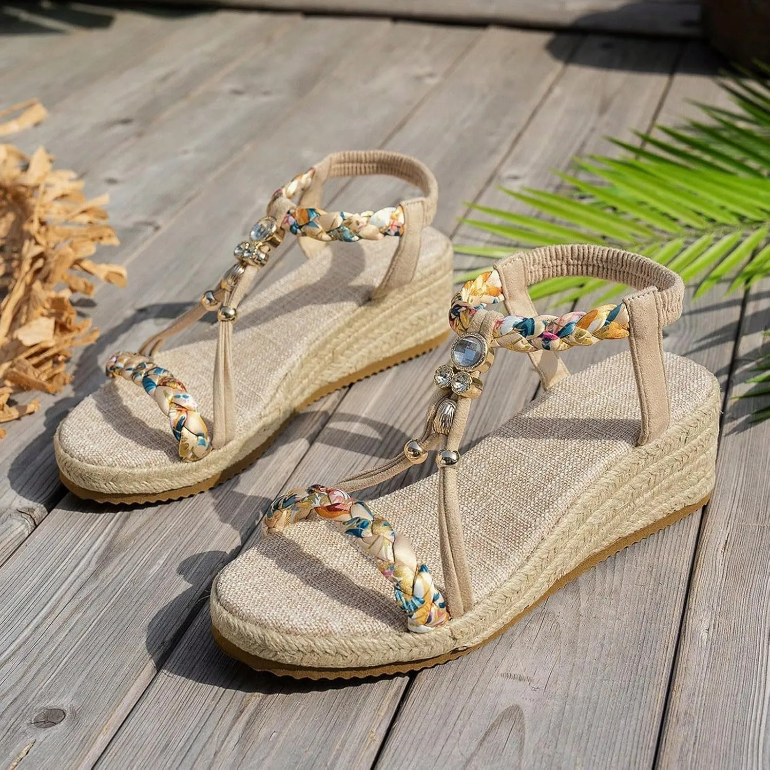 Platform Sandals for Women 2025 Comfortable Espadrille Womens Wedge Sandals Open Toe Ankle Strap Casual Summer Shoes