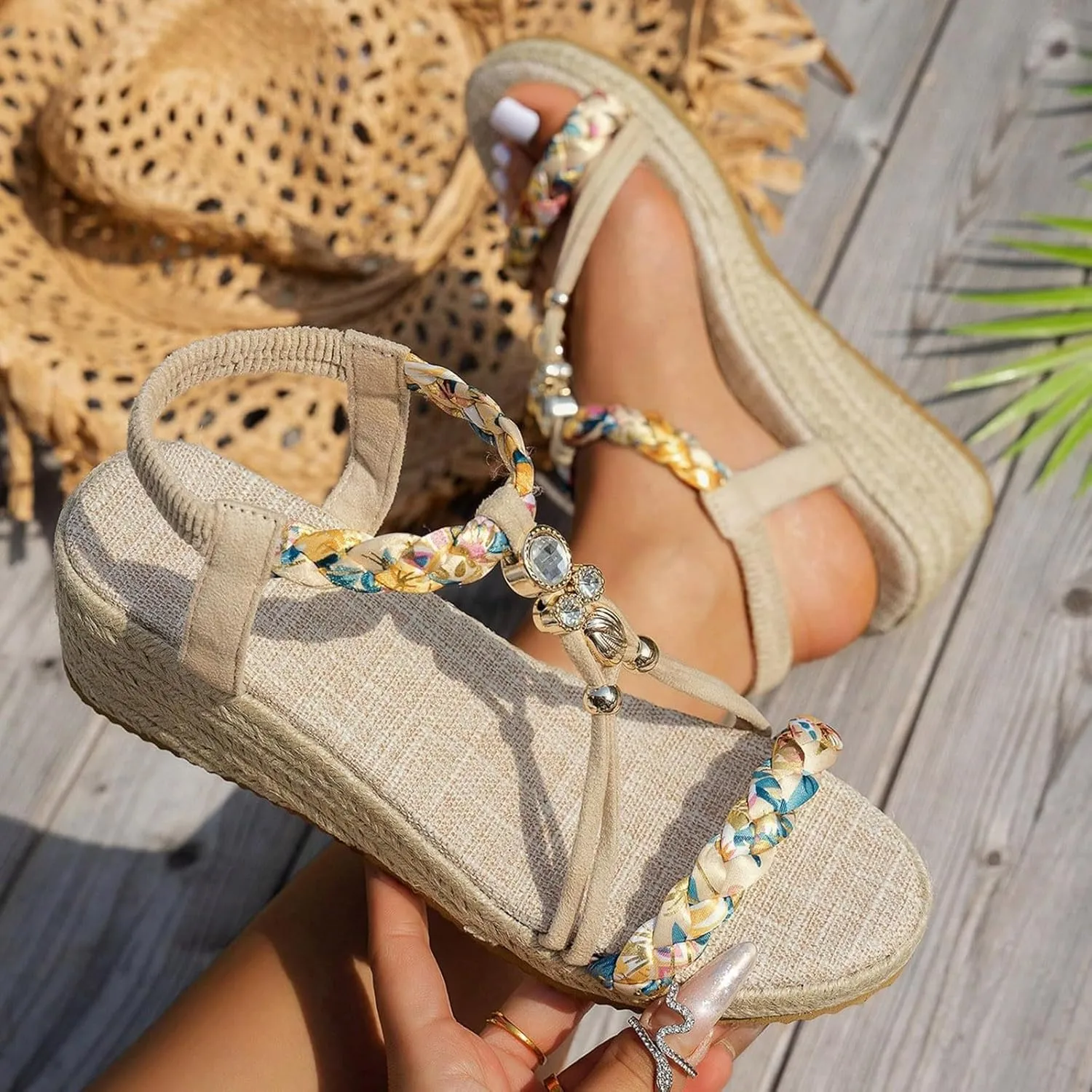 Platform Sandals for Women 2025 Comfortable Espadrille Womens Wedge Sandals Open Toe Ankle Strap Casual Summer Shoes