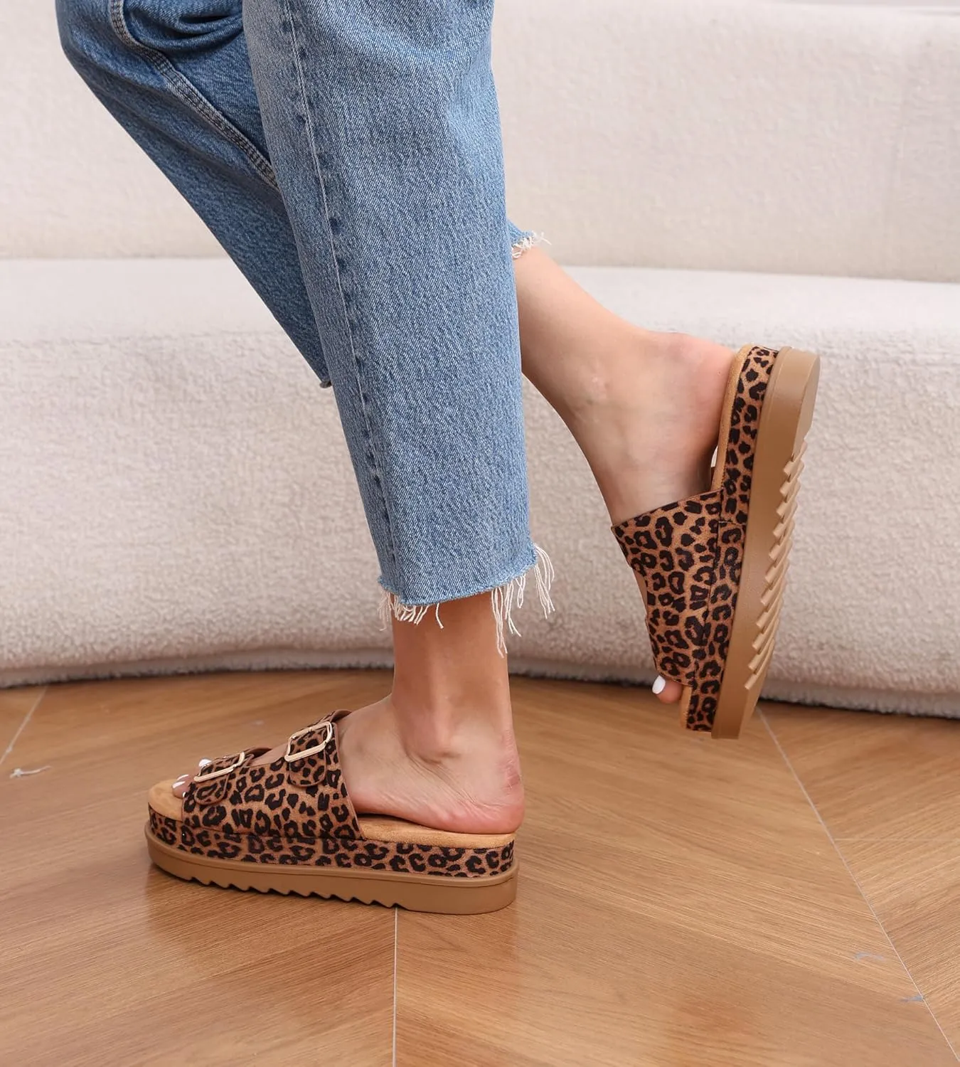 Platform Sandals Women Footwear Open Toe Slide Leather Beach Summer Wedges with Memory Foam Insole Non-Slip Lightweight Wedge Sandals for Women