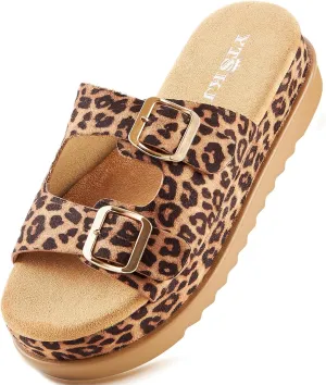 Platform Sandals Women Footwear Open Toe Slide Leather Beach Summer Wedges with Memory Foam Insole Non-Slip Lightweight Wedge Sandals for Women