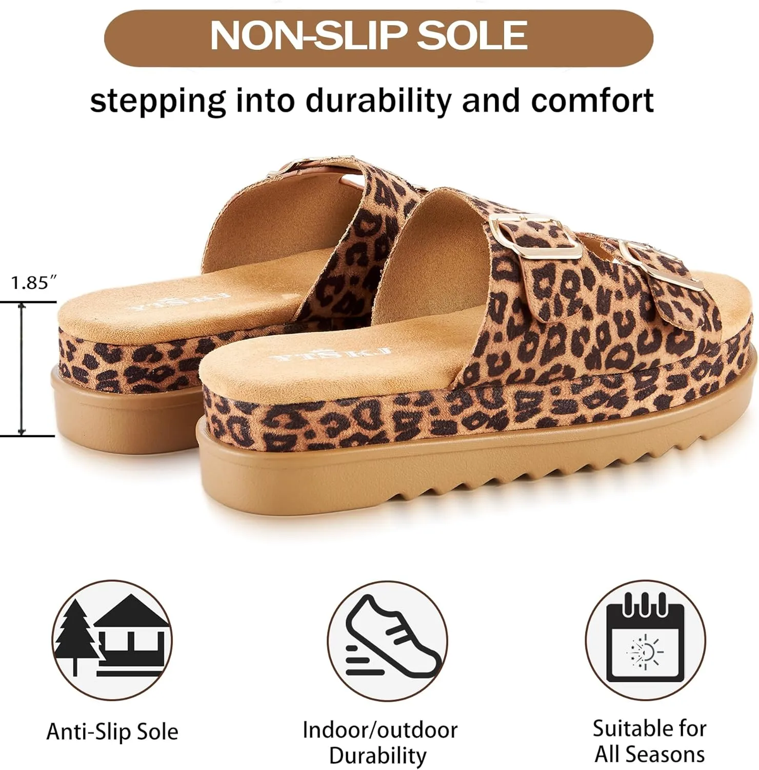 Platform Sandals Women Footwear Open Toe Slide Leather Beach Summer Wedges with Memory Foam Insole Non-Slip Lightweight Wedge Sandals for Women