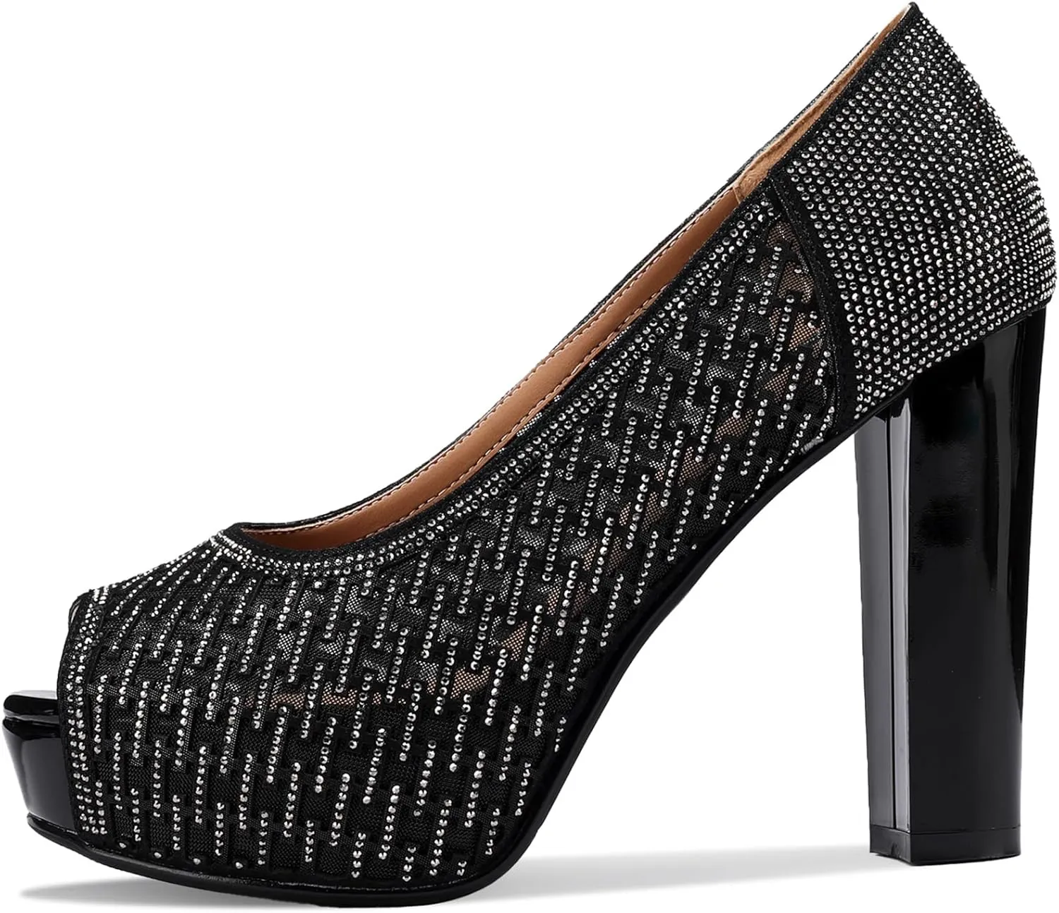 Platform Sandals Women Peep Toe Mesh Shoes Dressy Wide Comfortable Summer Chunky High Heels Rhinestone Crystal Ladies Fashion Elegantes Slip On Wedge Stylish Thick 5 Inch Pumps