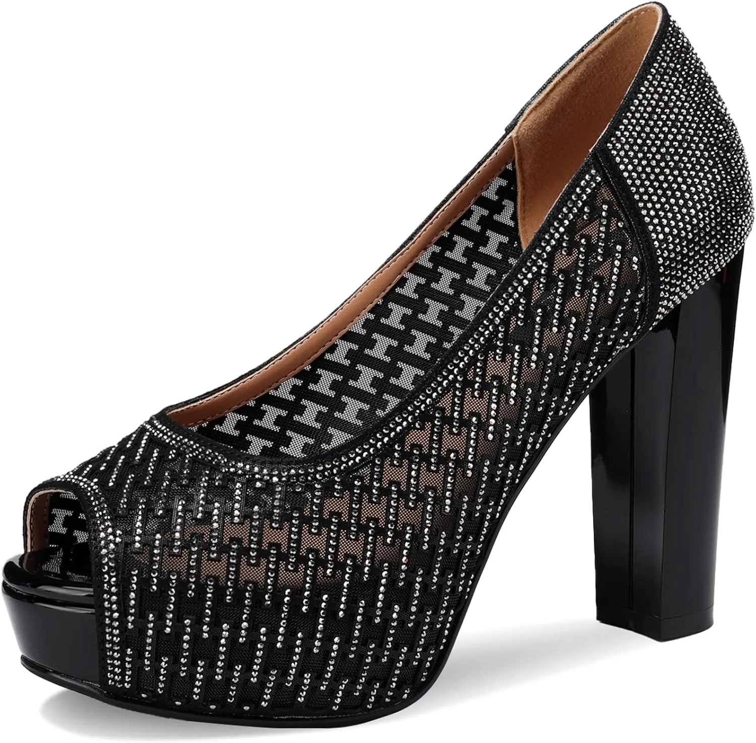Platform Sandals Women Peep Toe Mesh Shoes Dressy Wide Comfortable Summer Chunky High Heels Rhinestone Crystal Ladies Fashion Elegantes Slip On Wedge Stylish Thick 5 Inch Pumps