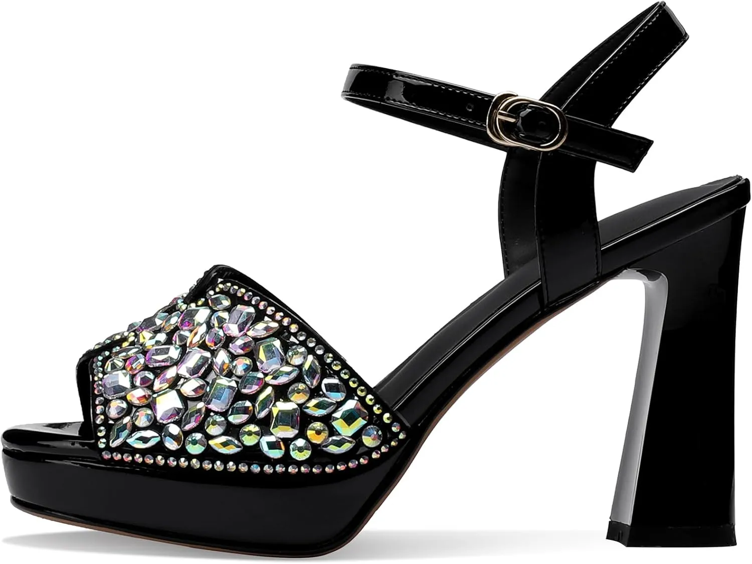 Platform Sandals Women Peep Toe Strappy Shoes Dressy Wide Comfortable Summer Chunky High Heels Rhinestone Crystal Ladies Fashion Wedge Stylish Thick 5 Inch Pumps