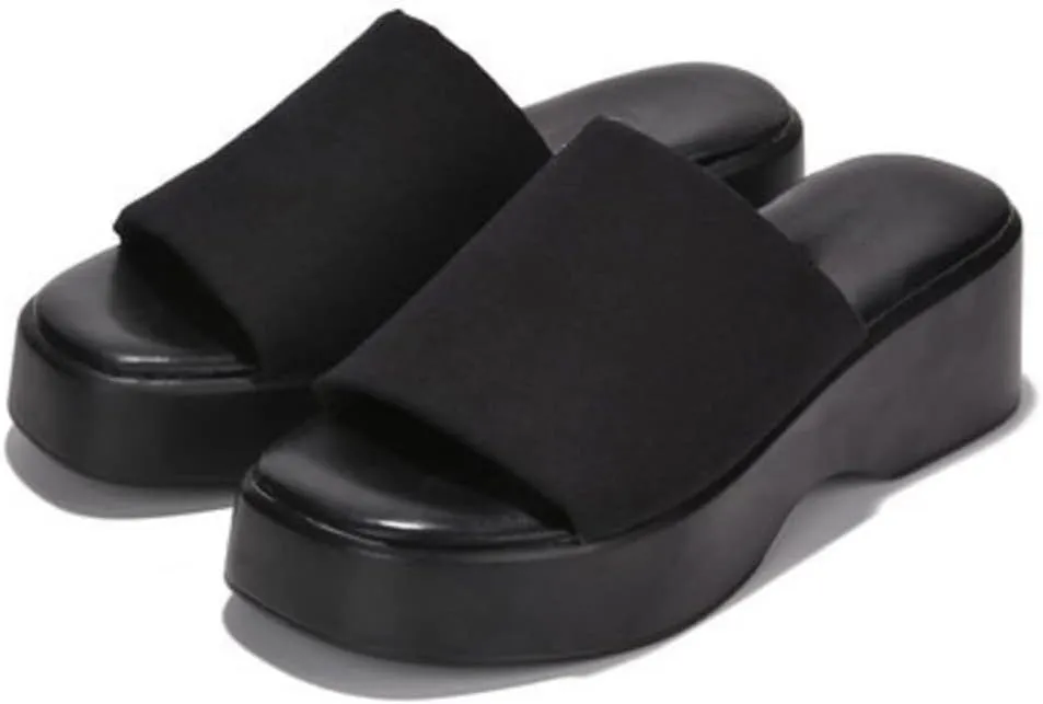Platform Sandals Women Wedges Slides Chunky Heels Wedge Sandals Fabric Mule Fitted Cloud Lightweight Shoes Slipper  Memory Foam