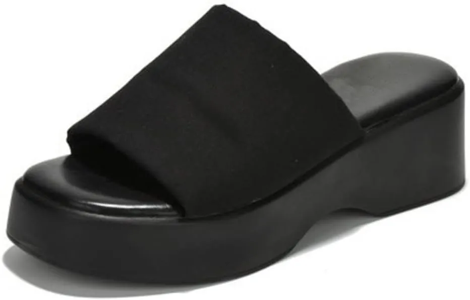 Platform Sandals Women Wedges Slides Chunky Heels Wedge Sandals Fabric Mule Fitted Cloud Lightweight Shoes Slipper  Memory Foam