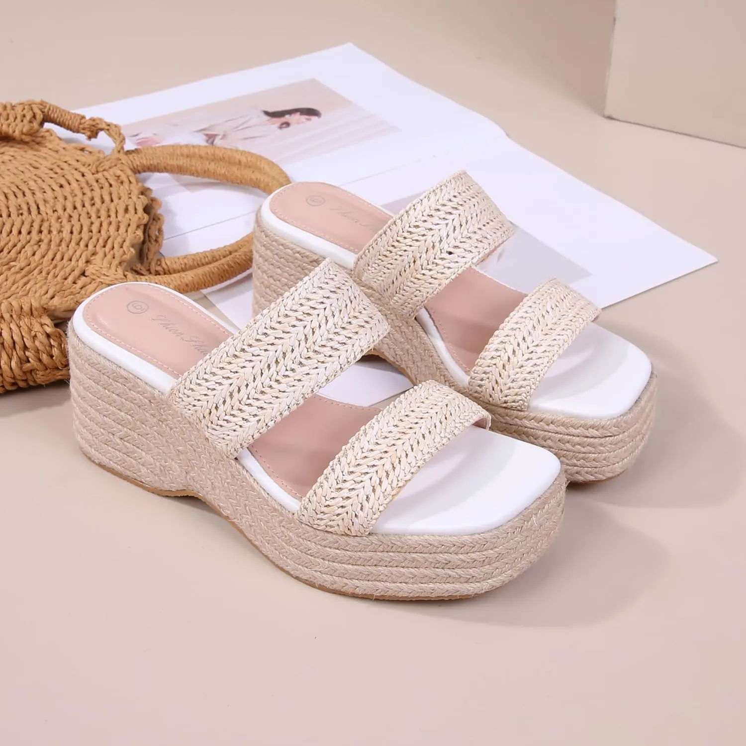 Platform Slip on Espadrille Sandals for Women Clear Strap Stylish Wedges Slides Sandals Dressy Platform Open Toe Beach Sandals