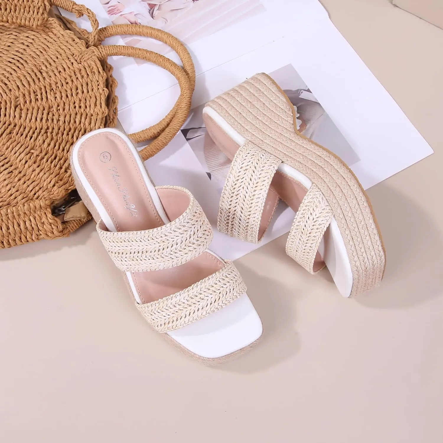 Platform Slip on Espadrille Sandals for Women Clear Strap Stylish Wedges Slides Sandals Dressy Platform Open Toe Beach Sandals