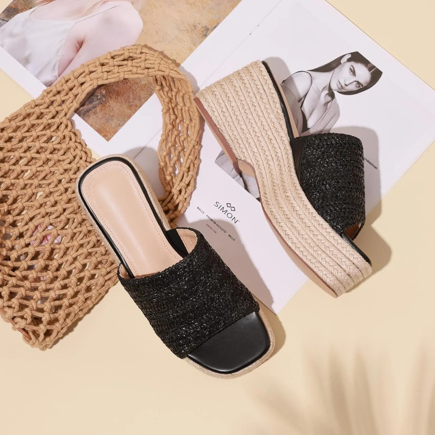 Platform Slip on Espadrille Sandals for Women Wedges Slides Bohemia Sandals Flatform Open Toe Beach Sandals