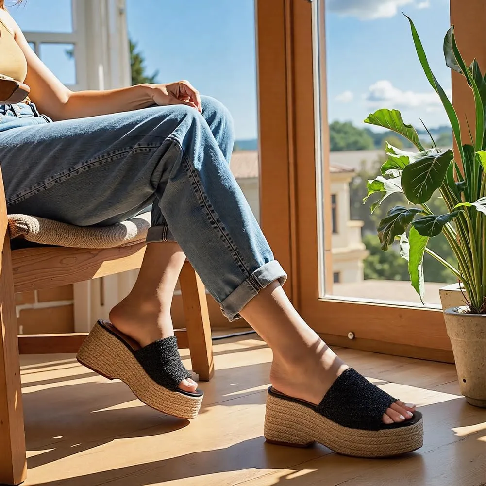 Platform Slip on Espadrille Sandals for Women Wedges Slides Bohemia Sandals Flatform Open Toe Beach Sandals