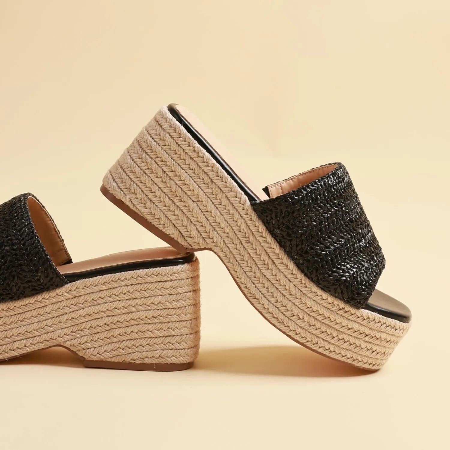 Platform Slip on Espadrille Sandals for Women Wedges Slides Bohemia Sandals Flatform Open Toe Beach Sandals