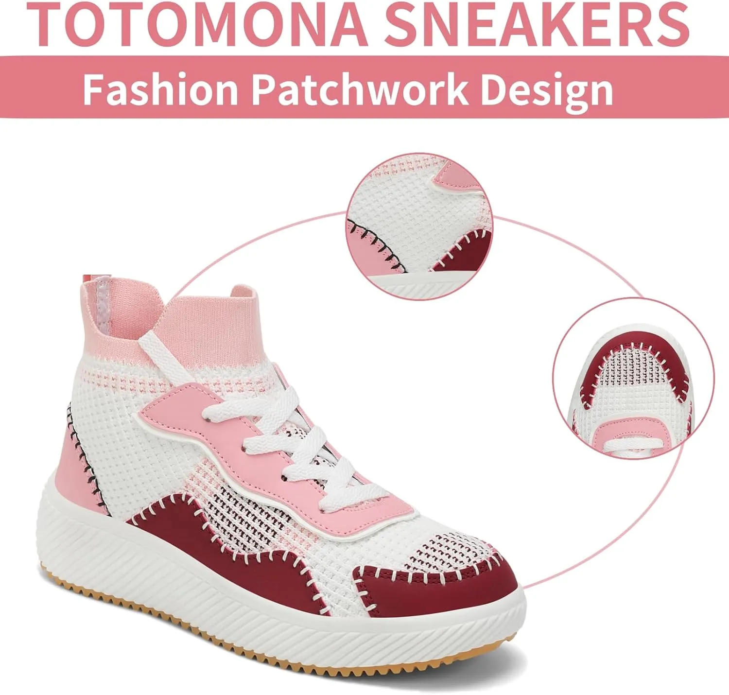Platform Sneakers for Women- Stylish Knit Walking Shoes, High-Top Chunky Casual Tennis Sneakers for Breath Comfort