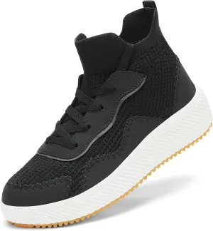 Platform Sneakers for Women- Stylish Knit Walking Shoes, High-Top Chunky Casual Tennis Sneakers for Breath Comfort