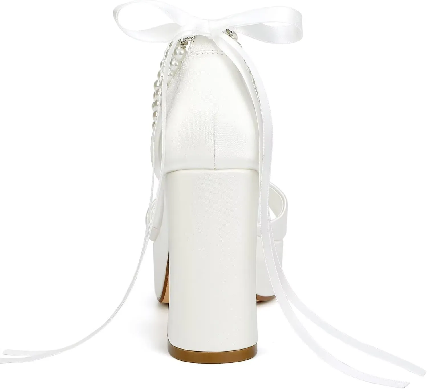 Platform Wedding Shoes for Bride Open Toe Bridal Shoes Pearl Heels Block Heel Wedding Sandals