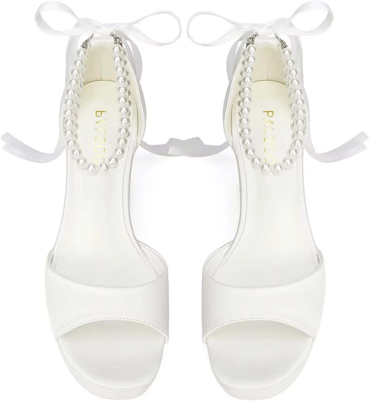 Platform Wedding Shoes for Bride Open Toe Bridal Shoes Pearl Heels Block Heel Wedding Sandals