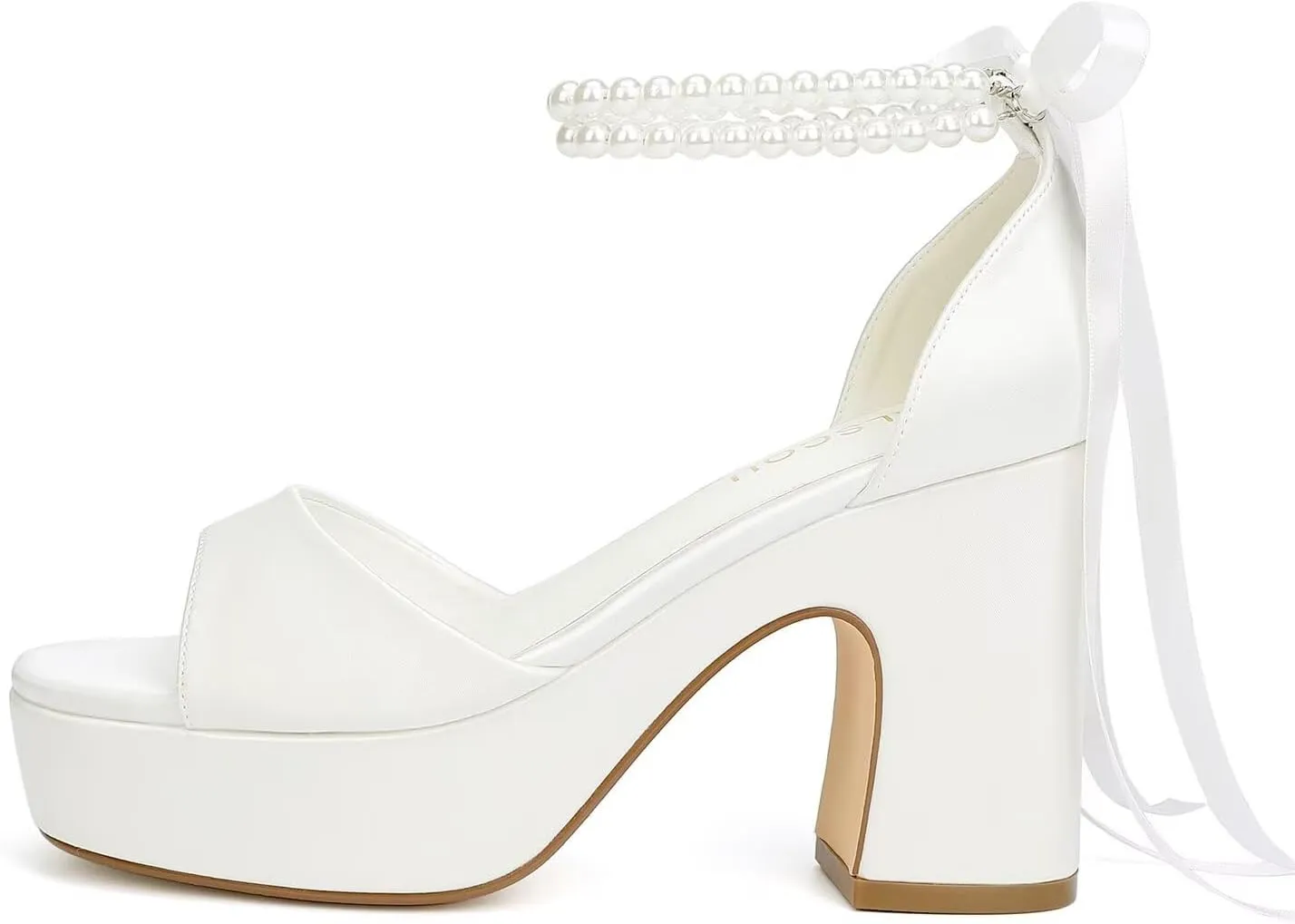 Platform Wedding Shoes for Bride Open Toe Bridal Shoes Pearl Heels Block Heel Wedding Sandals