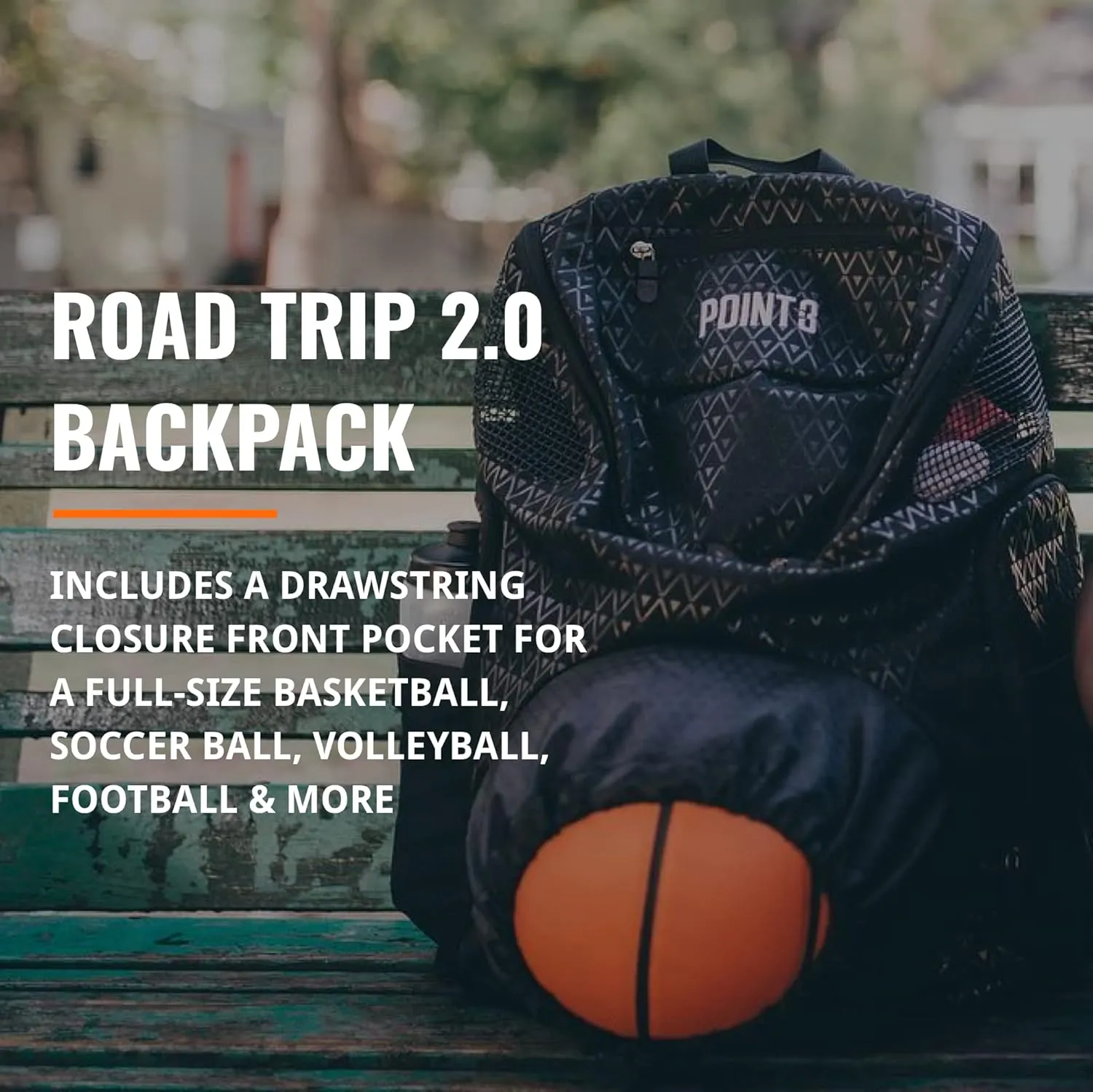 Point 3 Road Trip 2.0 Backpack Basketball Backpack with Drawstrong Closure | Ventilated Mesh Shoe Pocket Compartment