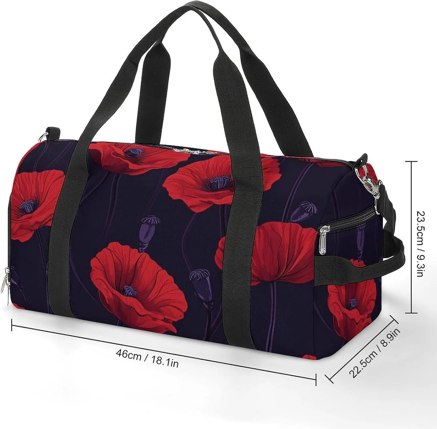 Poppy Flowers Fitness Large Gym Bag for Unisex with Shoe Compartment & Wet Pocket