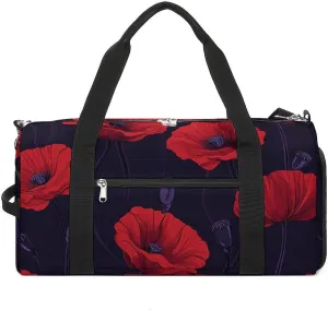 Poppy Flowers Fitness Large Gym Bag for Unisex with Shoe Compartment & Wet Pocket