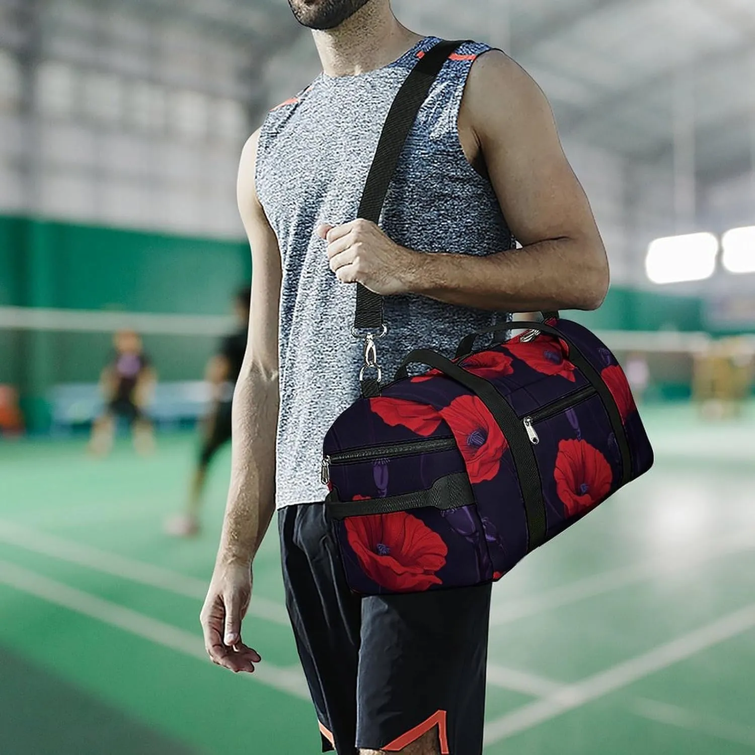 Poppy Flowers Fitness Large Gym Bag for Unisex with Shoe Compartment & Wet Pocket